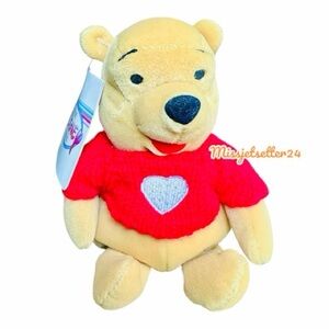 Winnie the Pooh Bean Bag 8" with Red Heart Valentine’s Day Sweater NWT